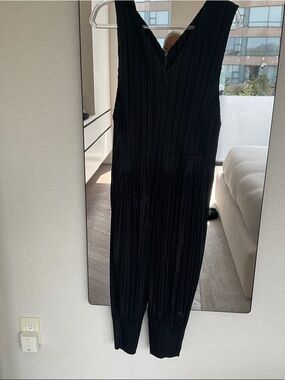 Sleeveless Black Pleated V-Neck Jumpsuit